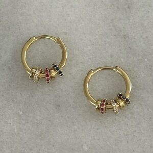 New Stock! Gold Round Crystal Charm Hoop Earrings Brand New